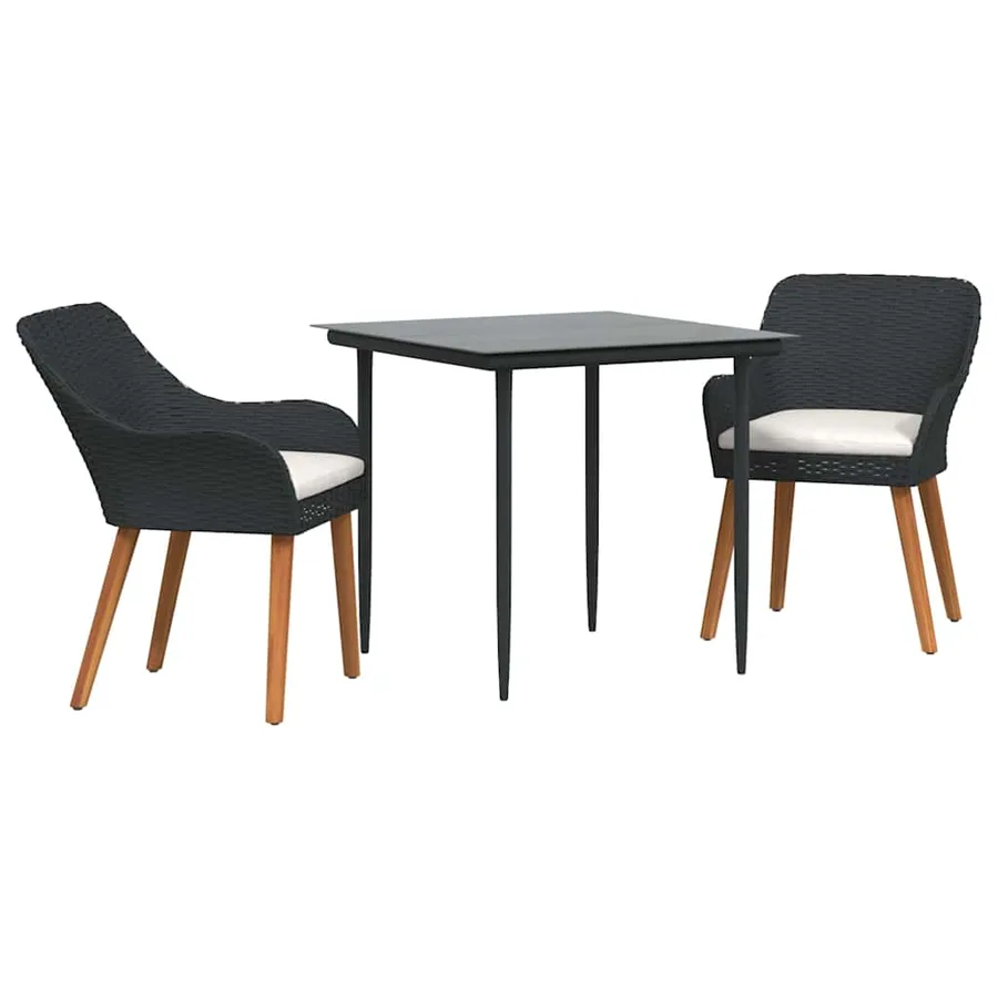 Ensemble de salle à manger pour jardin 3 pcs Noir polyrotin - 2