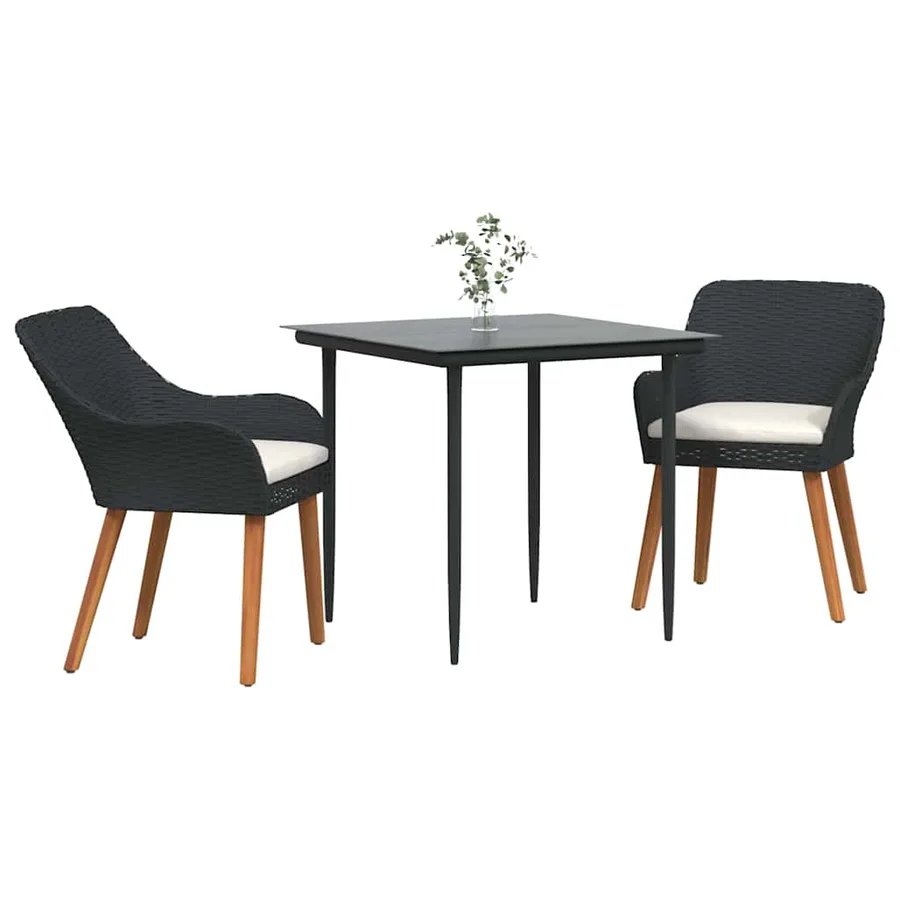 Ensemble de salle à manger pour jardin 3 pcs Noir polyrotin - 3