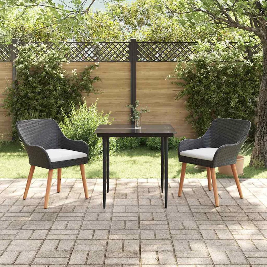 Ensemble de salle à manger pour jardin 3 pcs Noir polyrotin - 4