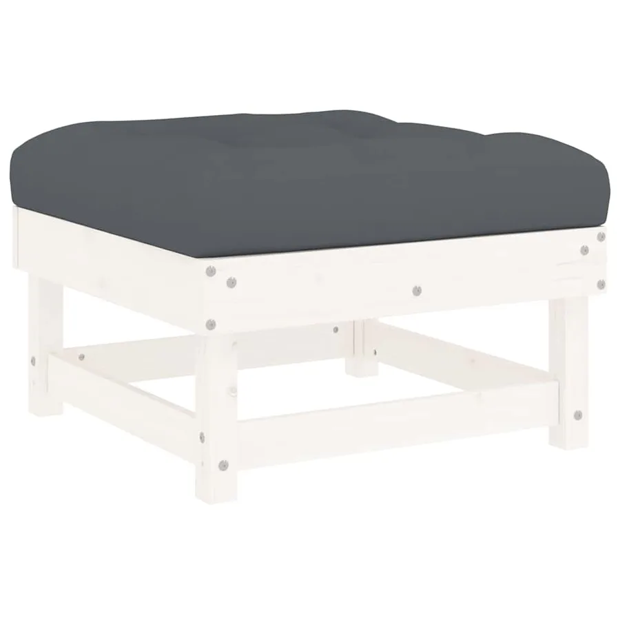 Repose-pied de jardin avec coussin blanc bois de pin massif - 2