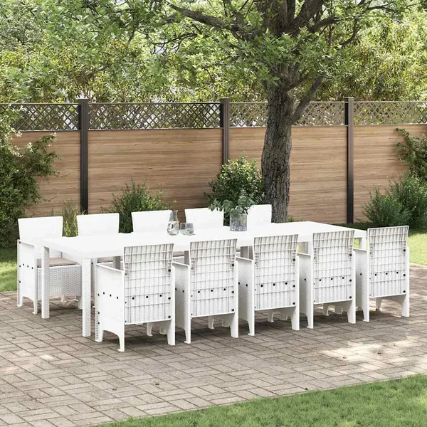 Ensemble de salle à manger pour jardin 11 pcs Blanc et Taupe