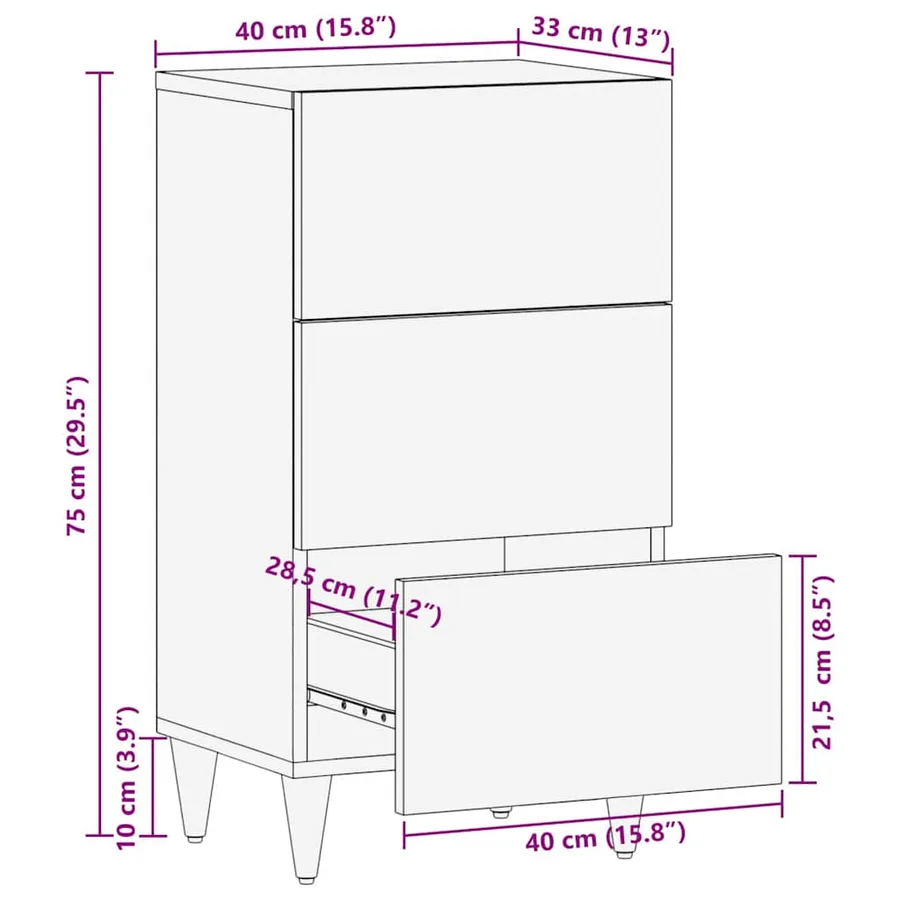 Buffet Marron 40 x 33,5 x 75 cm Bois de mangue massif - 13