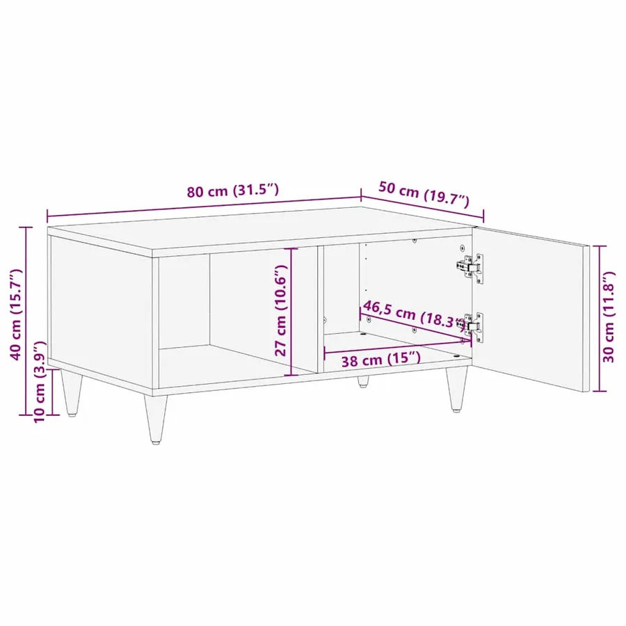 Table basse 80 x 50 x 40 cm Bois de mangue massif - 13
