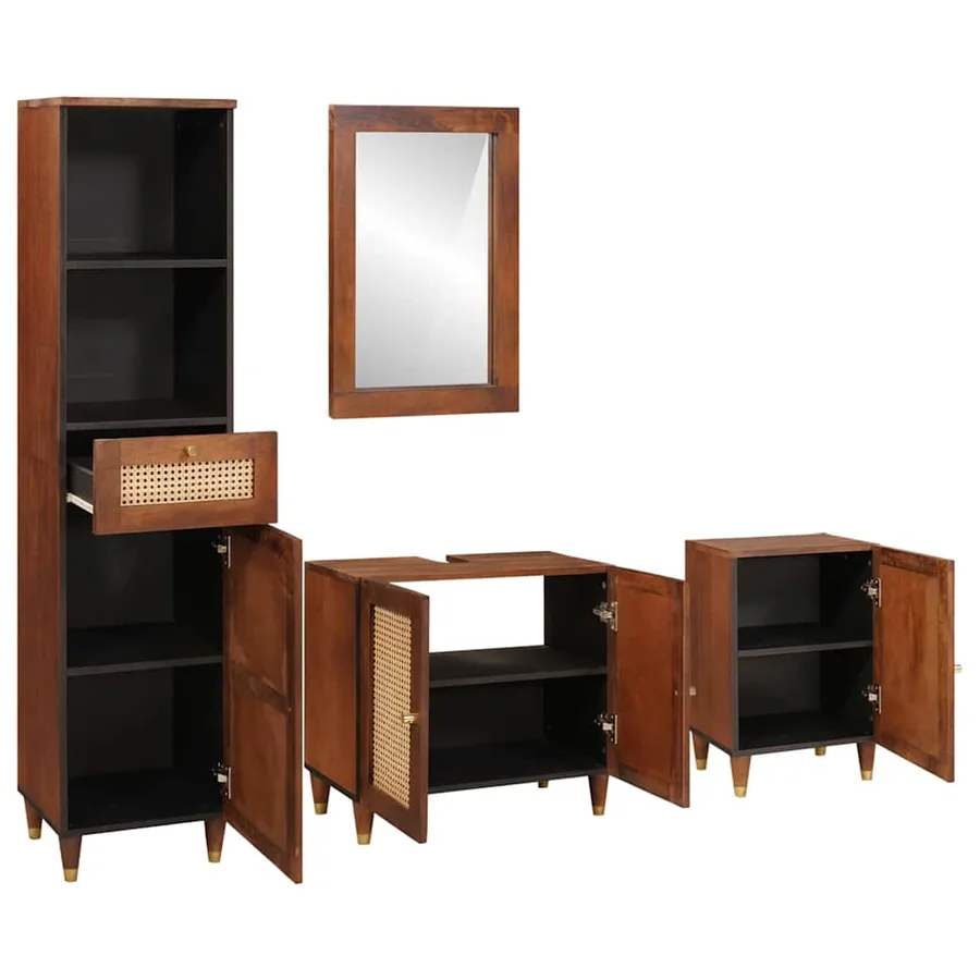 Cabinet de salle de bain avec tiroir 4 pcs Marron et Noir - 2