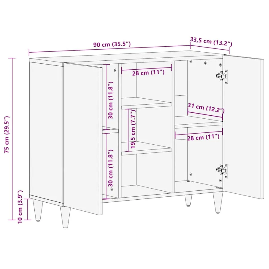 Buffet Marron 90 x 33,5 x 75 cm Bois de mangue massif - 12