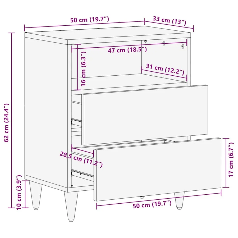 Tables de chevet 50 x 33 x 62 cm Bois de mangue massif - 11