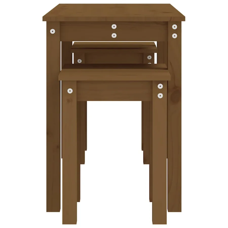 Tables gigognes 3 pcs Marron miel Bois de pin massif - 7