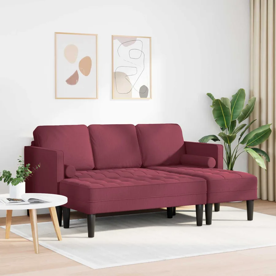 Ensemble de Canapés avec coussin 2 pcs Bordeaux Polyester - 3
