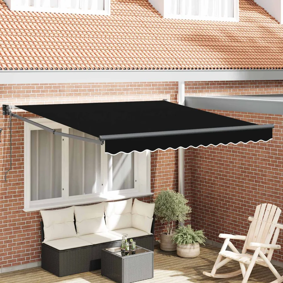 Auvent rétractable Noir 350 x 250 cm Polyester et métal