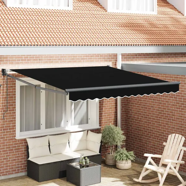 Auvent rétractable Noir 350 x 250 cm Polyester et métal