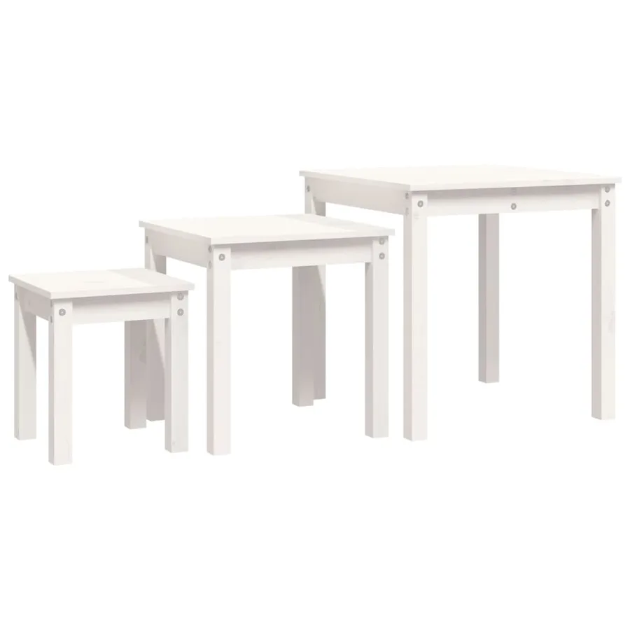 Tables gigognes 3 pcs Blanc Bois de pin massif - 2