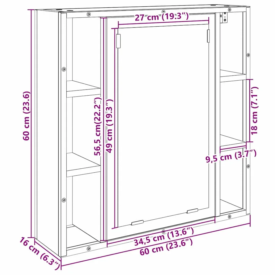 Armoire Miroir Chêne Sonoma 60 x 16 x 60 cm Bois d'ingénierie - 13