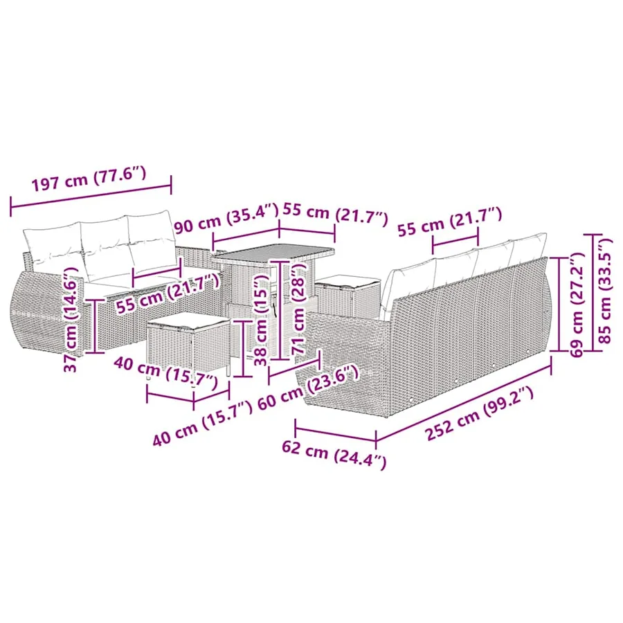 Ensemble de canapé de jardin 10 pcs Beige et Gris clair - 15
