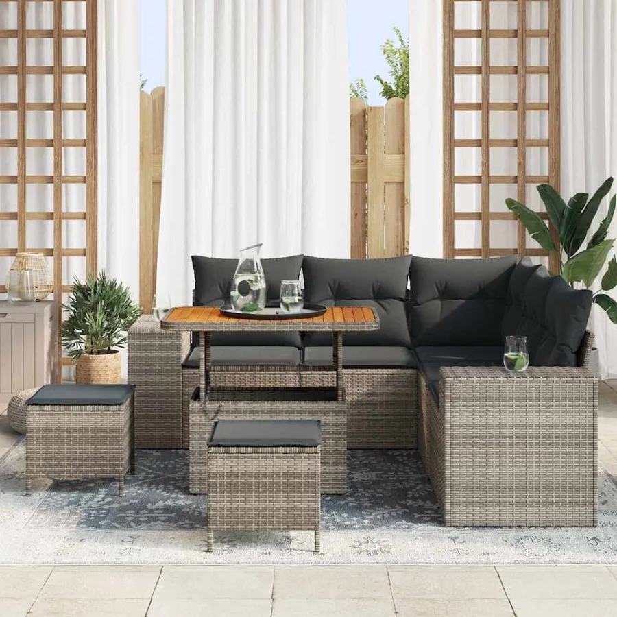 Ensemble de canapé de jardin avec coussin 8 pcs Gris polyrotin - 3