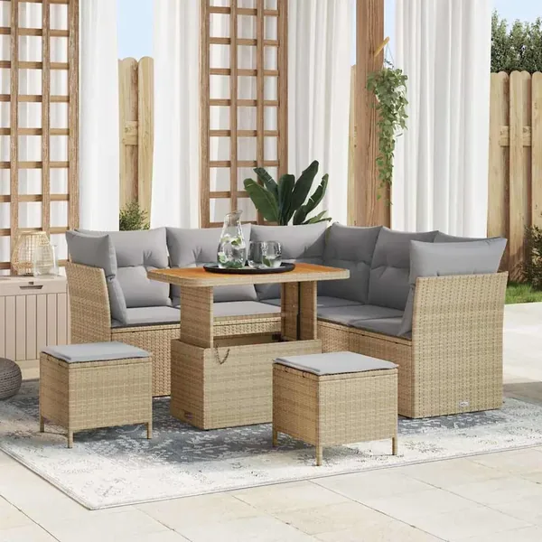 Ensemble de canapé de jardin 8 pcs Beige polyrotin