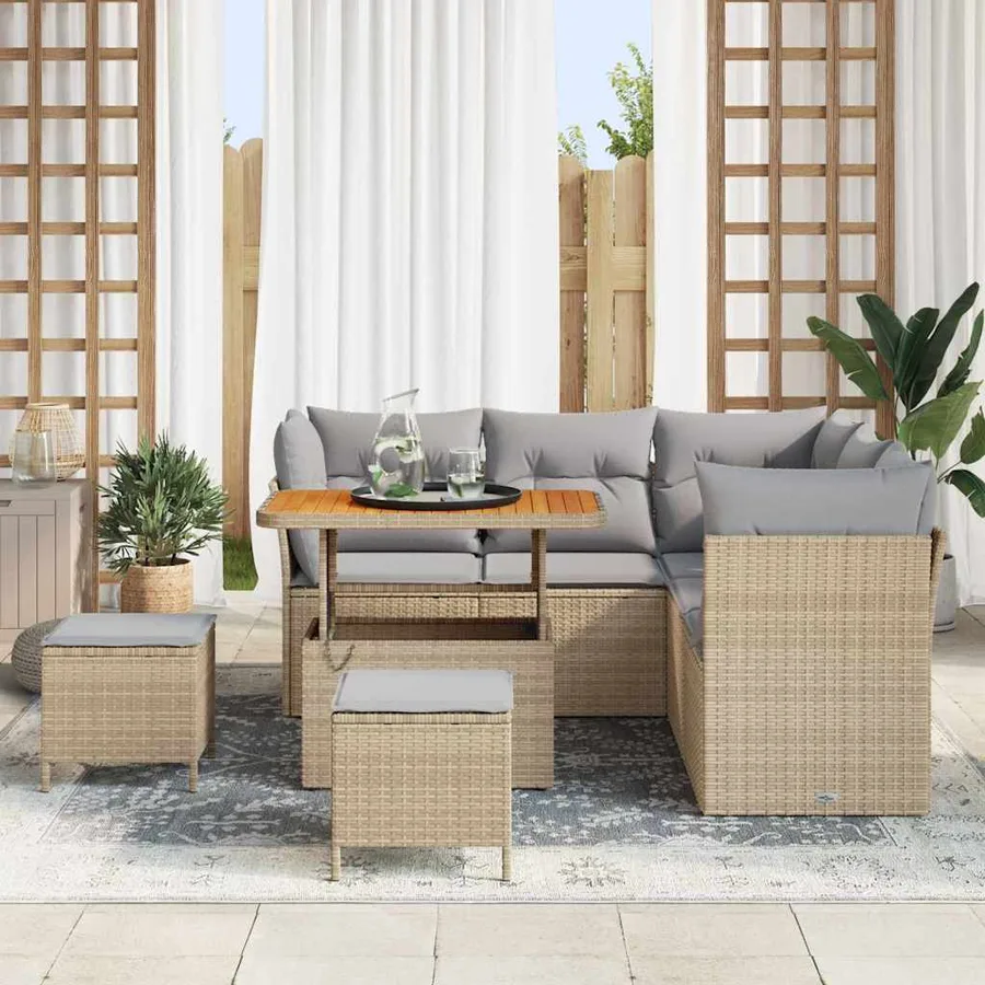 Ensemble de canapé de jardin 8 pcs Beige polyrotin - 3