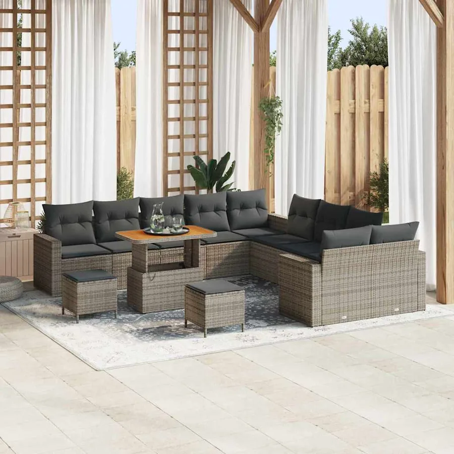 Ensemble de canapé de jardin 13 pcs Gris polyrotin