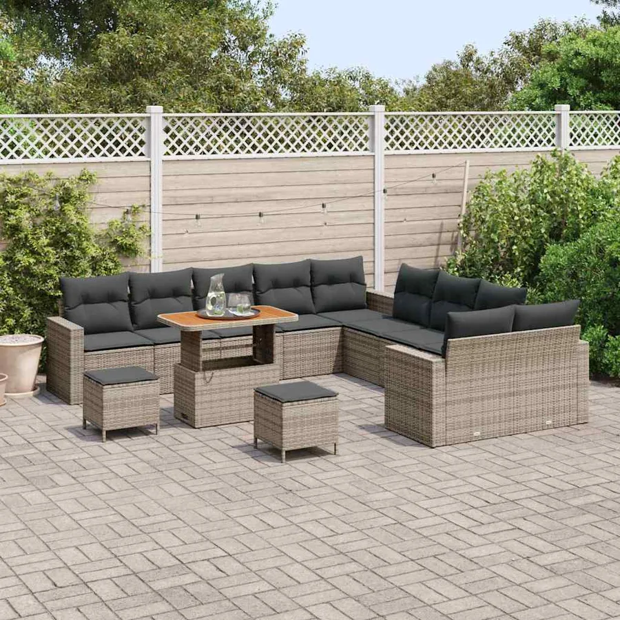 Ensemble de canapé de jardin 13 pcs Gris polyrotin - 3
