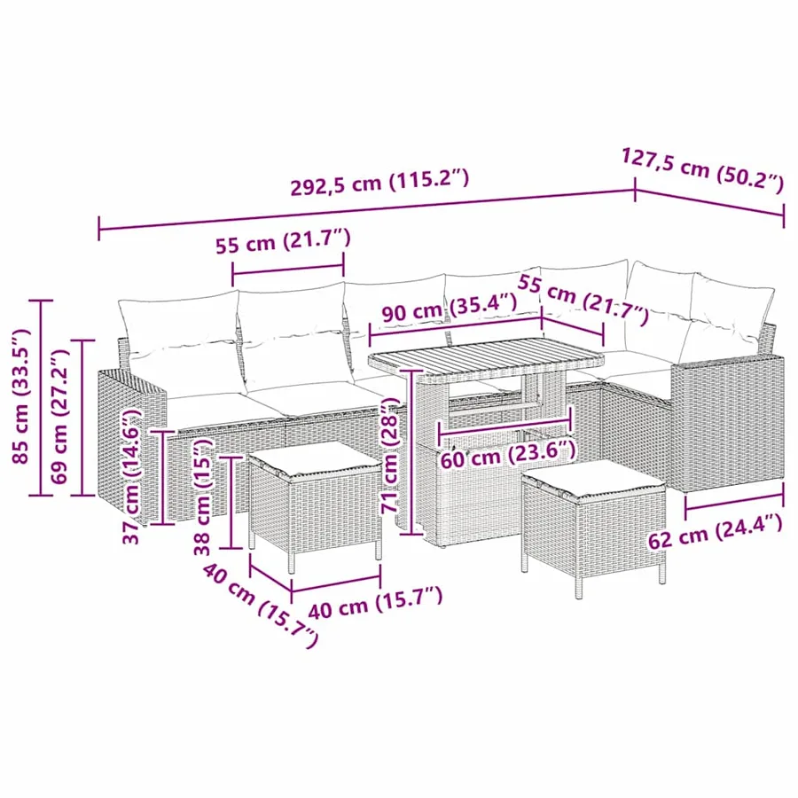 Ensemble de canapé de jardin 9 pcs Gris polyrotin - 10