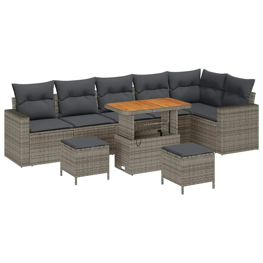 Ensemble de canapé de jardin 9 pcs Gris polyrotin - 2