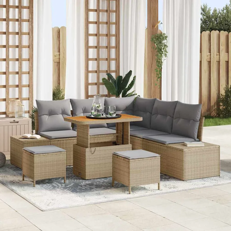 Ensemble de canapé de jardin 8 pcs Beige Poly rotin