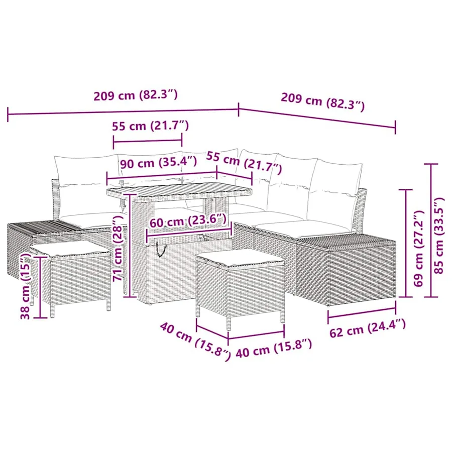 Ensemble de canapé de jardin 8 pcs Beige Poly rotin - 14