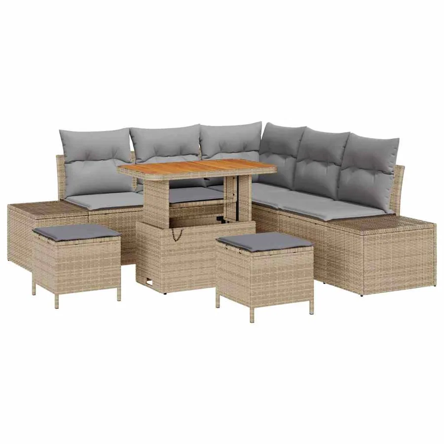 Ensemble de canapé de jardin 8 pcs Beige Poly rotin - 2