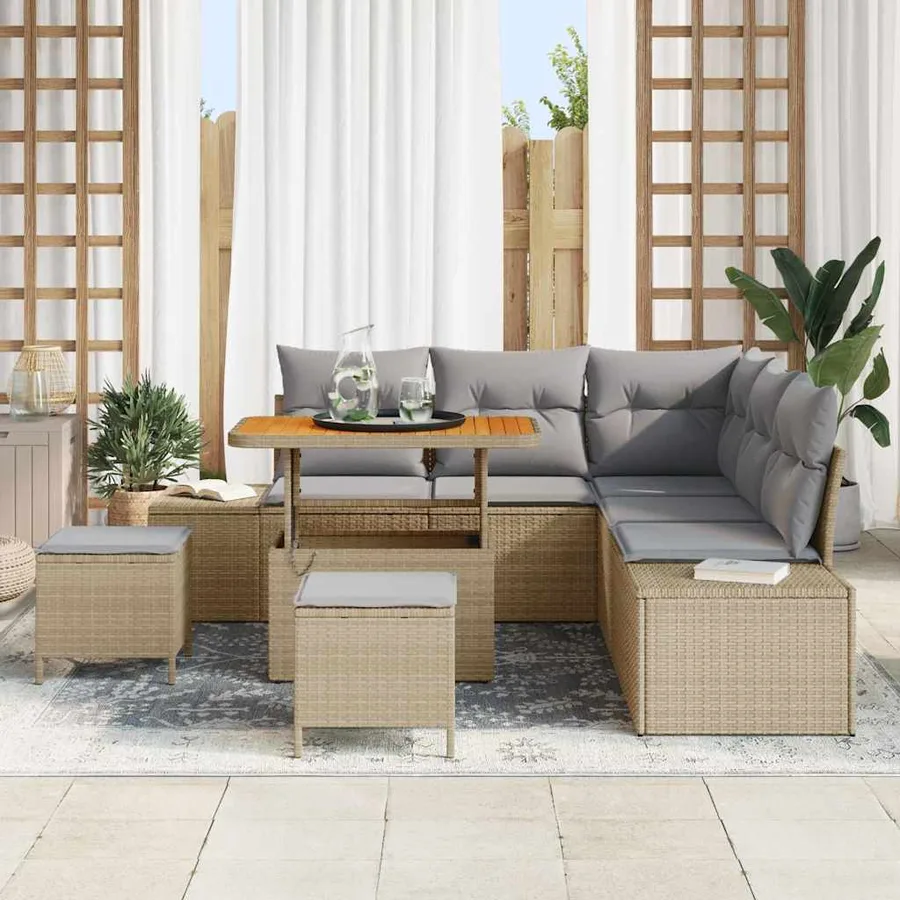 Ensemble de canapé de jardin 8 pcs Beige Poly rotin - 3