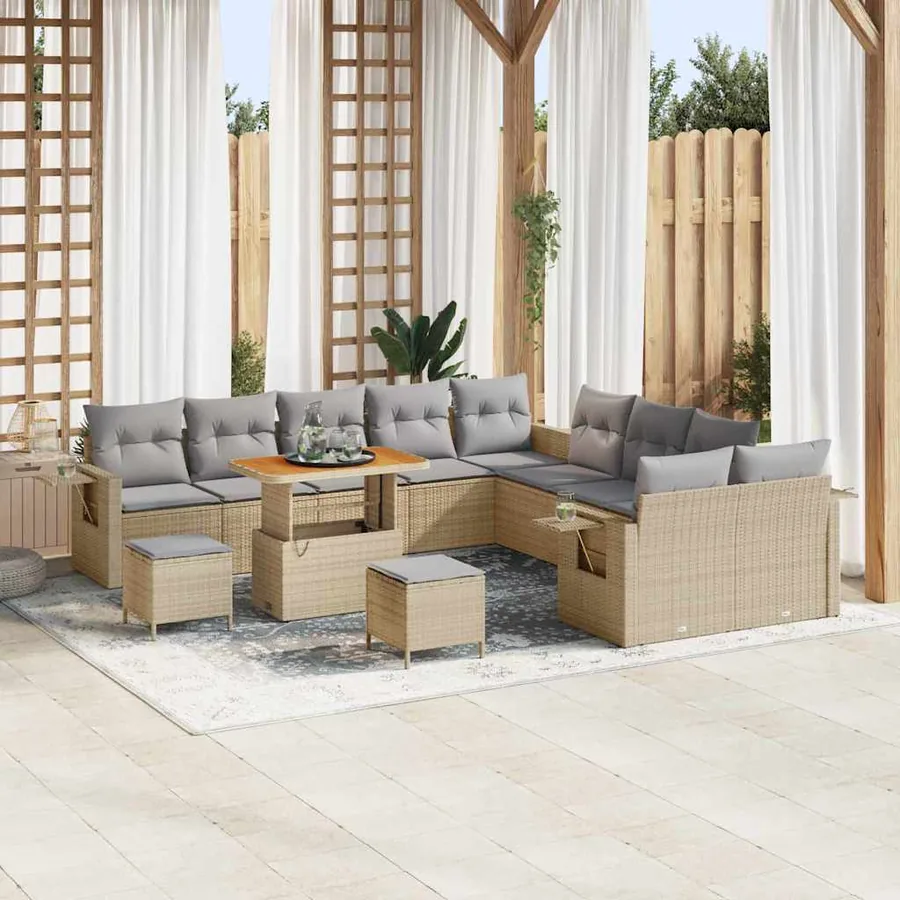 Ensemble de canapé de jardin 13 pcs Beige polyrotin