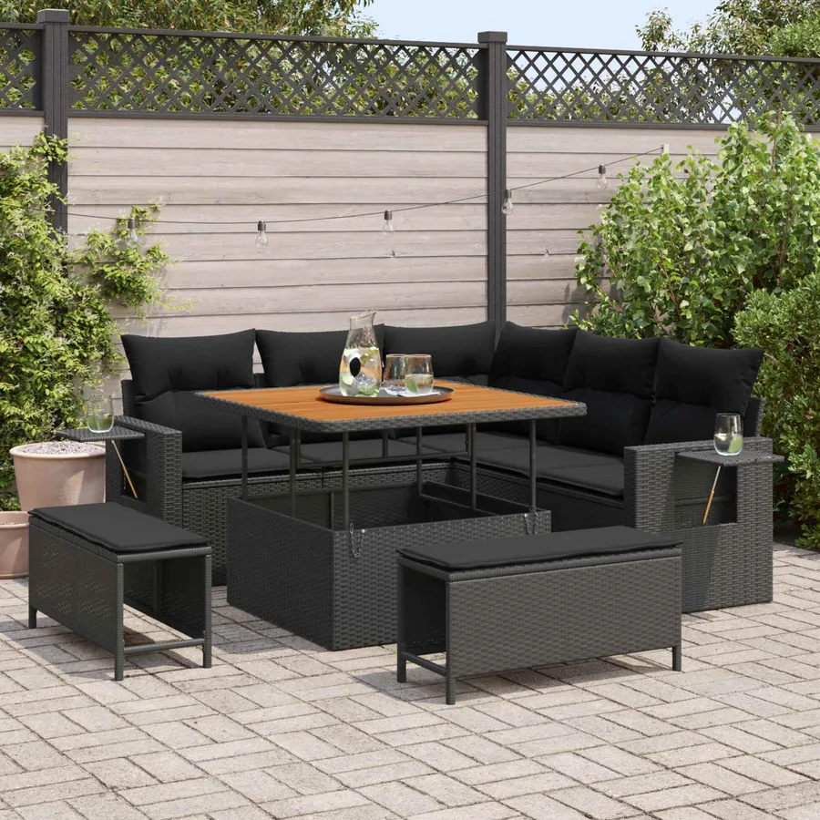 Ensemble de canapé de jardin avec coussin 8 pcs Noir polyrotin