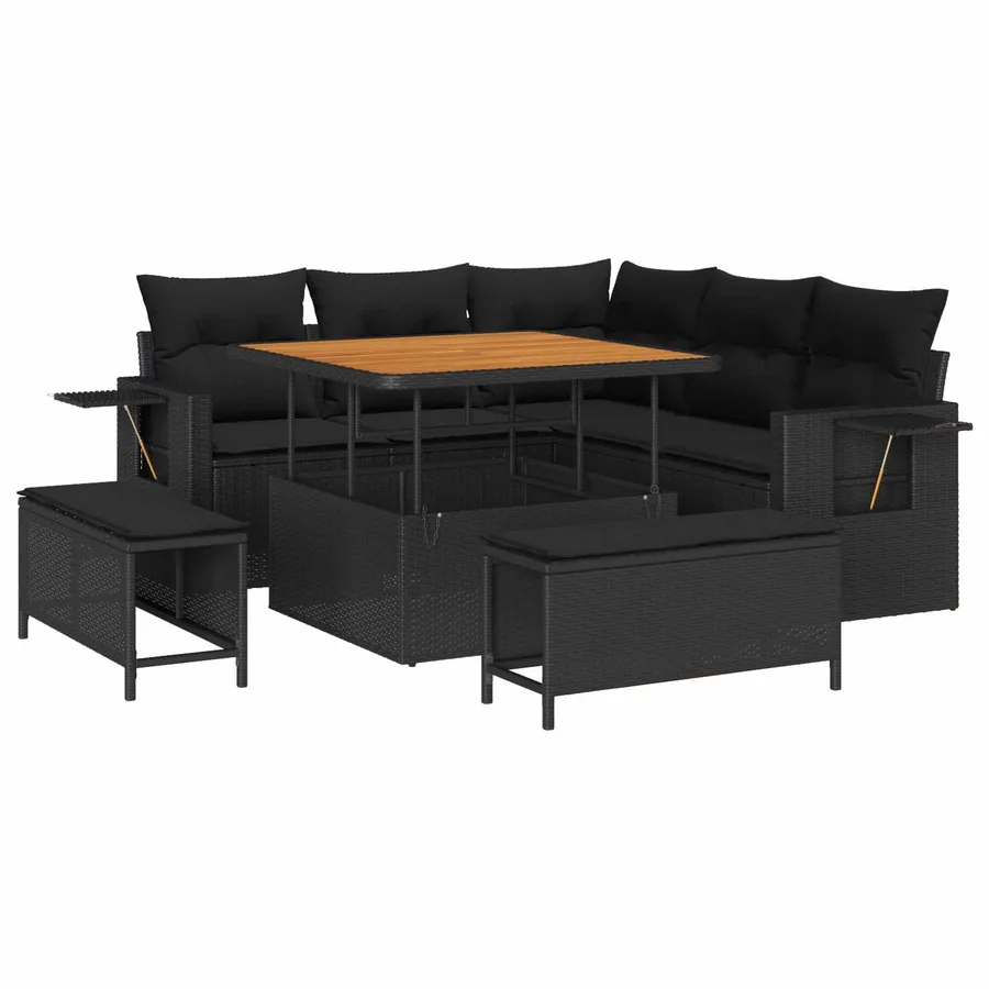 Ensemble de canapé de jardin avec coussin 8 pcs Noir polyrotin - 2