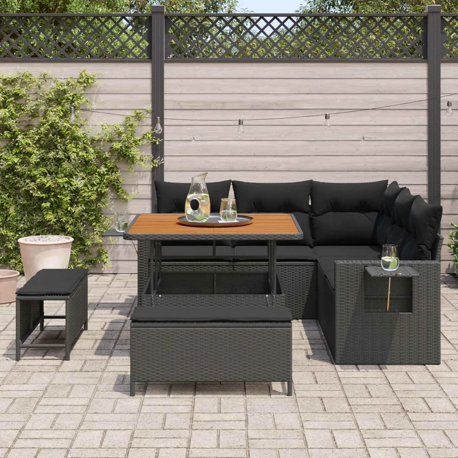 Ensemble de canapé de jardin avec coussin 8 pcs Noir polyrotin - 3
