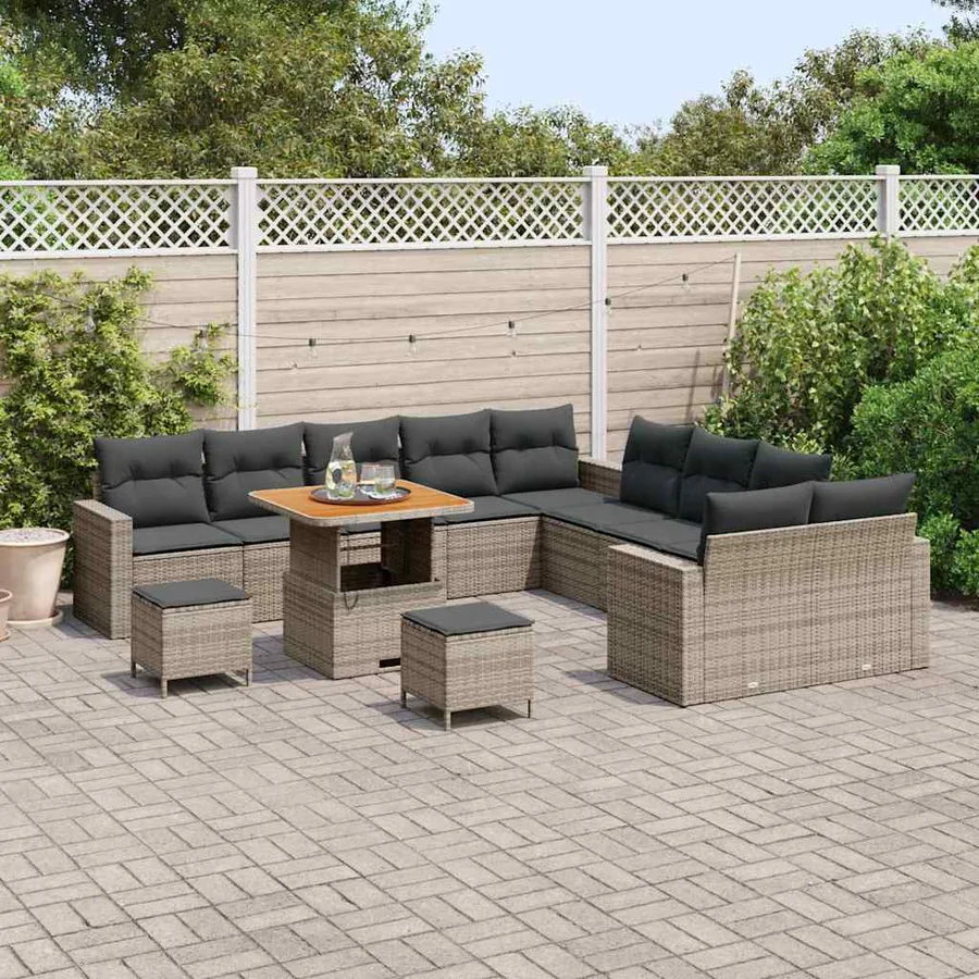Ensemble de canapé de jardin 13 pcs Gris polyrotin - 3