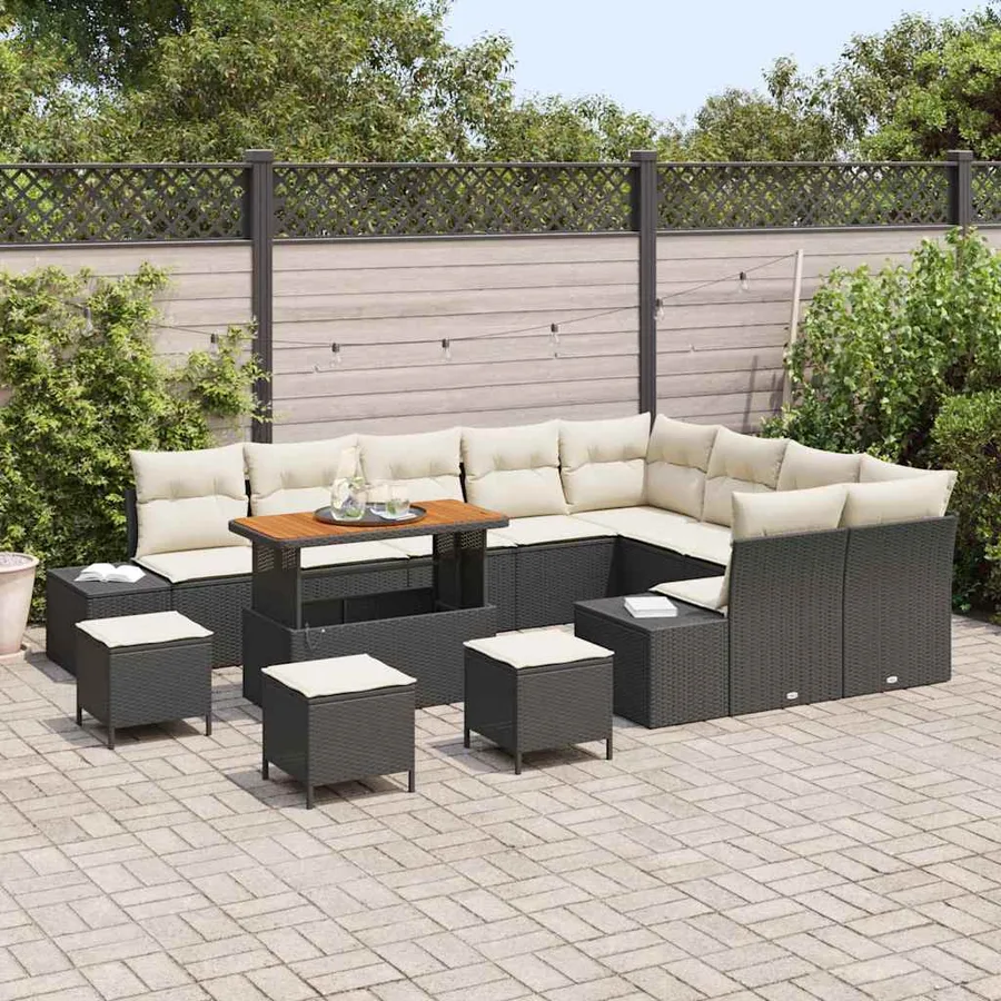 Ensemble de canapé de jardin 13 pcs Noir Poly rotin - 3