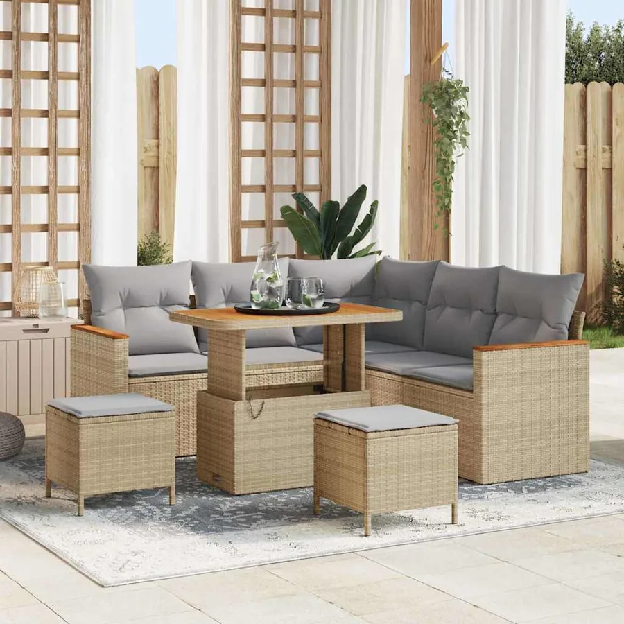 Ensemble de canapé de jardin 8 pcs Beige Poly rotin