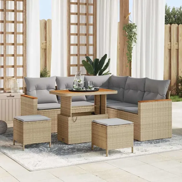 Ensemble de canapé de jardin 8 pcs Beige Poly rotin