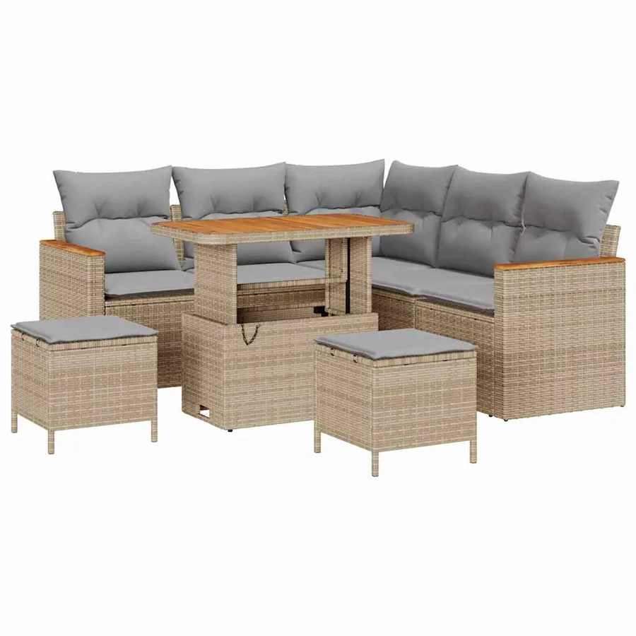 Ensemble de canapé de jardin 8 pcs Beige Poly rotin - 2