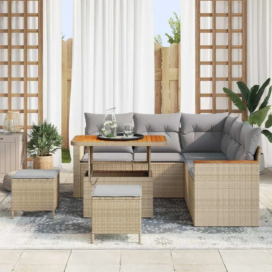 Ensemble de canapé de jardin 8 pcs Beige Poly rotin - 3
