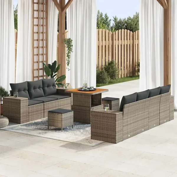 Ensemble de canapé de jardin 10 pcs Gris polyrotin
