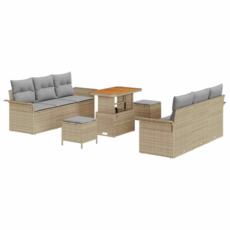 Ensemble de canapé de jardin avec coussin 9 pcs Beige polyrotin - 2