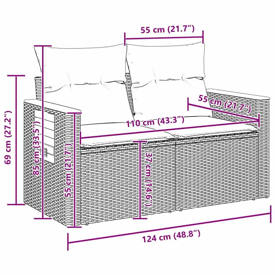 Ensemble de canapé de jardin avec coussin 10 pcs Gris polyrotin - 15