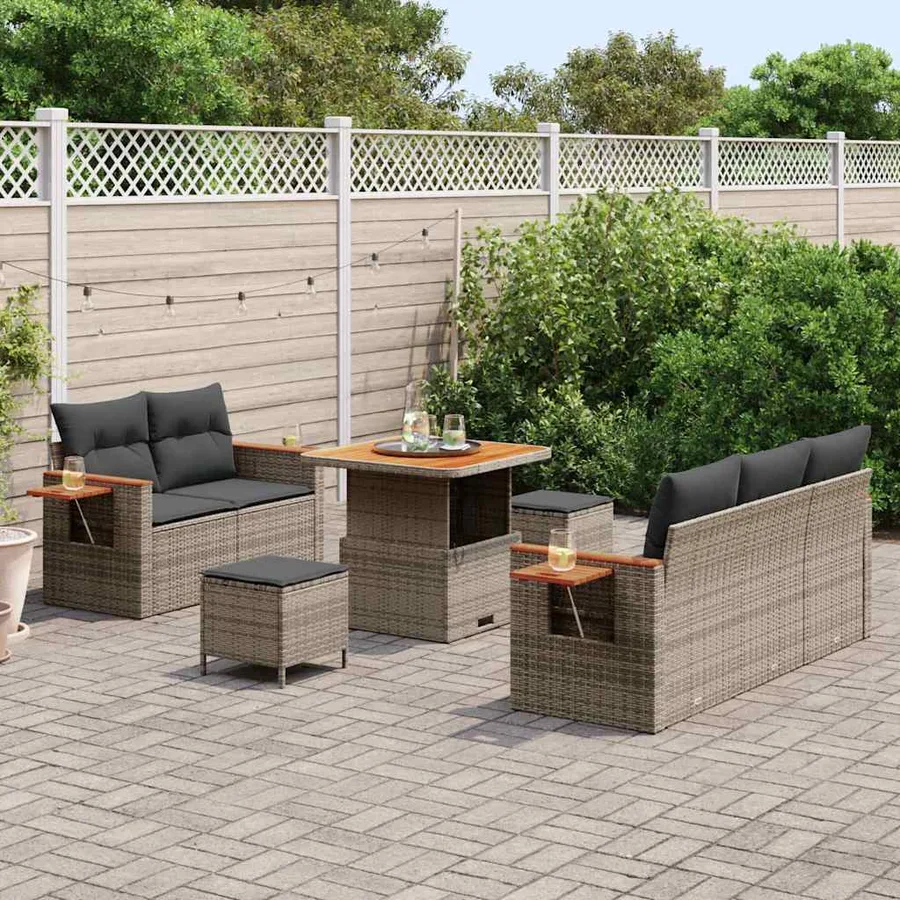 Ensemble de canapé de jardin avec coussin 10 pcs Gris polyrotin - 3