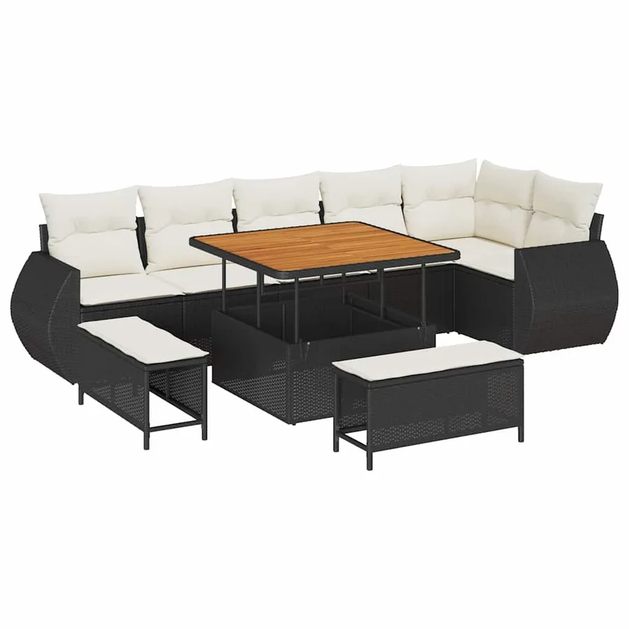 Ensemble de canapé de jardin 9 pcs Noir polyrotin - 2