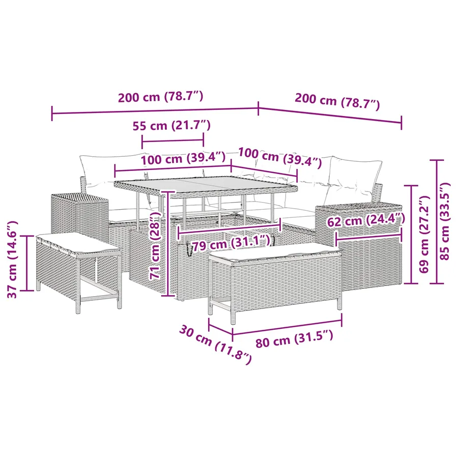 Ensemble de canapé de jardin avec coussin 8 pcs Noir polyrotin - 14