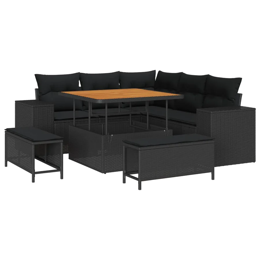 Ensemble de canapé de jardin avec coussin 8 pcs Noir polyrotin - 2