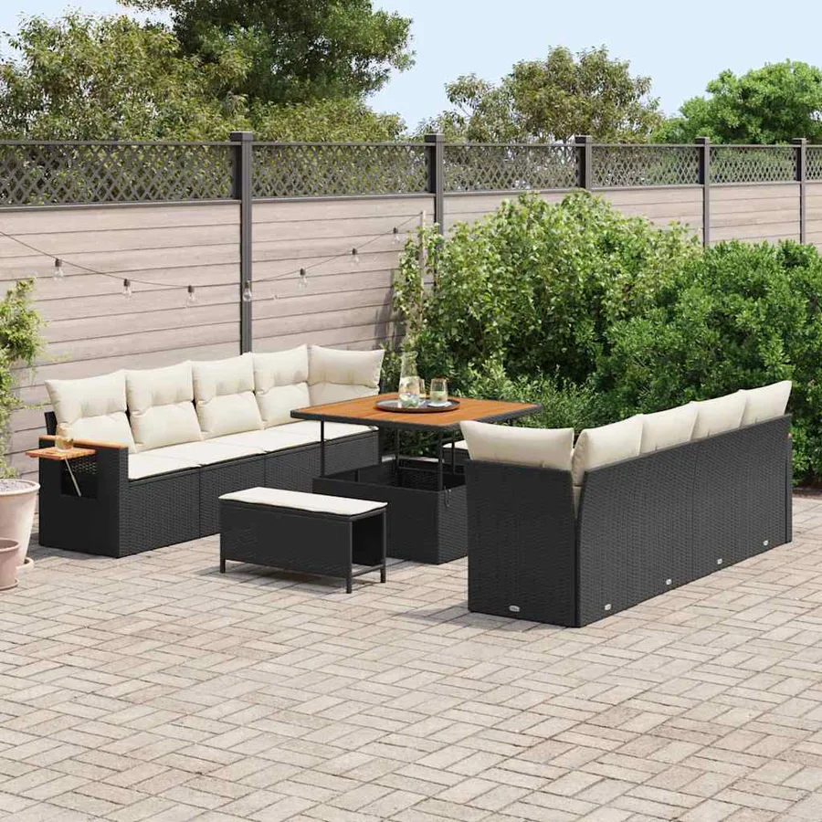 Ensemble de canapé de jardin 12 pcs Noir et Crème polyrotin - 3