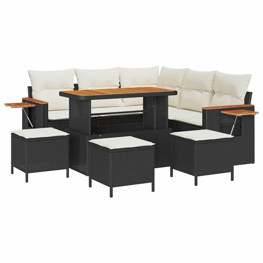 Ensemble de canapé de jardin 10 pcs Noir et Crème polyrotin - 2