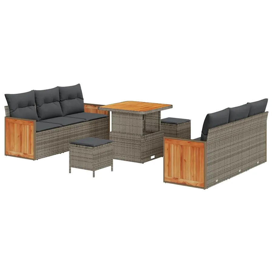 Ensemble de canapé de jardin avec coussin 11 pcs Gris polyrotin - 2
