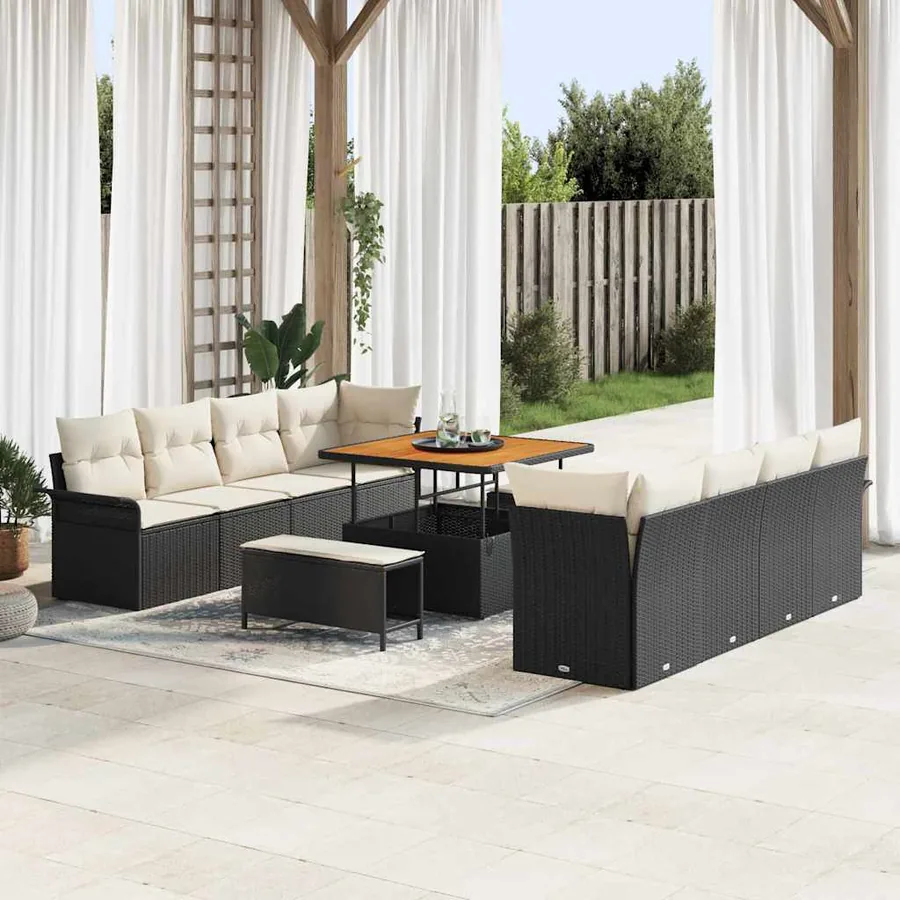 Ensemble de canapé de jardin avec coussin 11 pcs Noir polyrotin