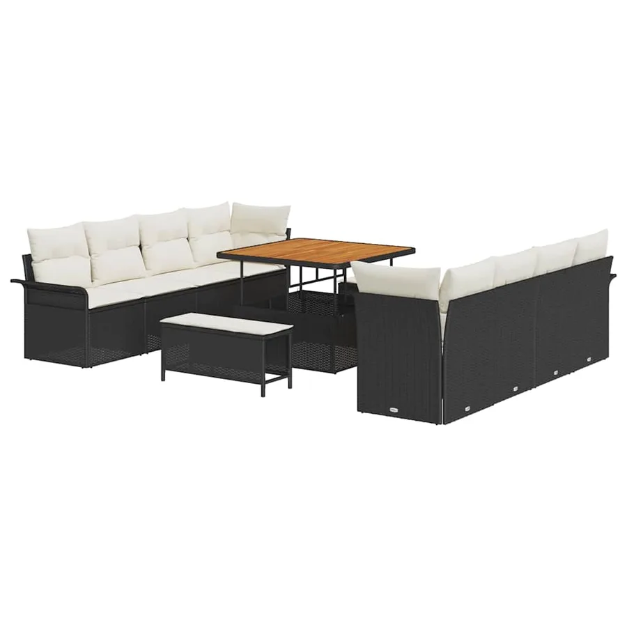 Ensemble de canapé de jardin avec coussin 11 pcs Noir polyrotin - 2